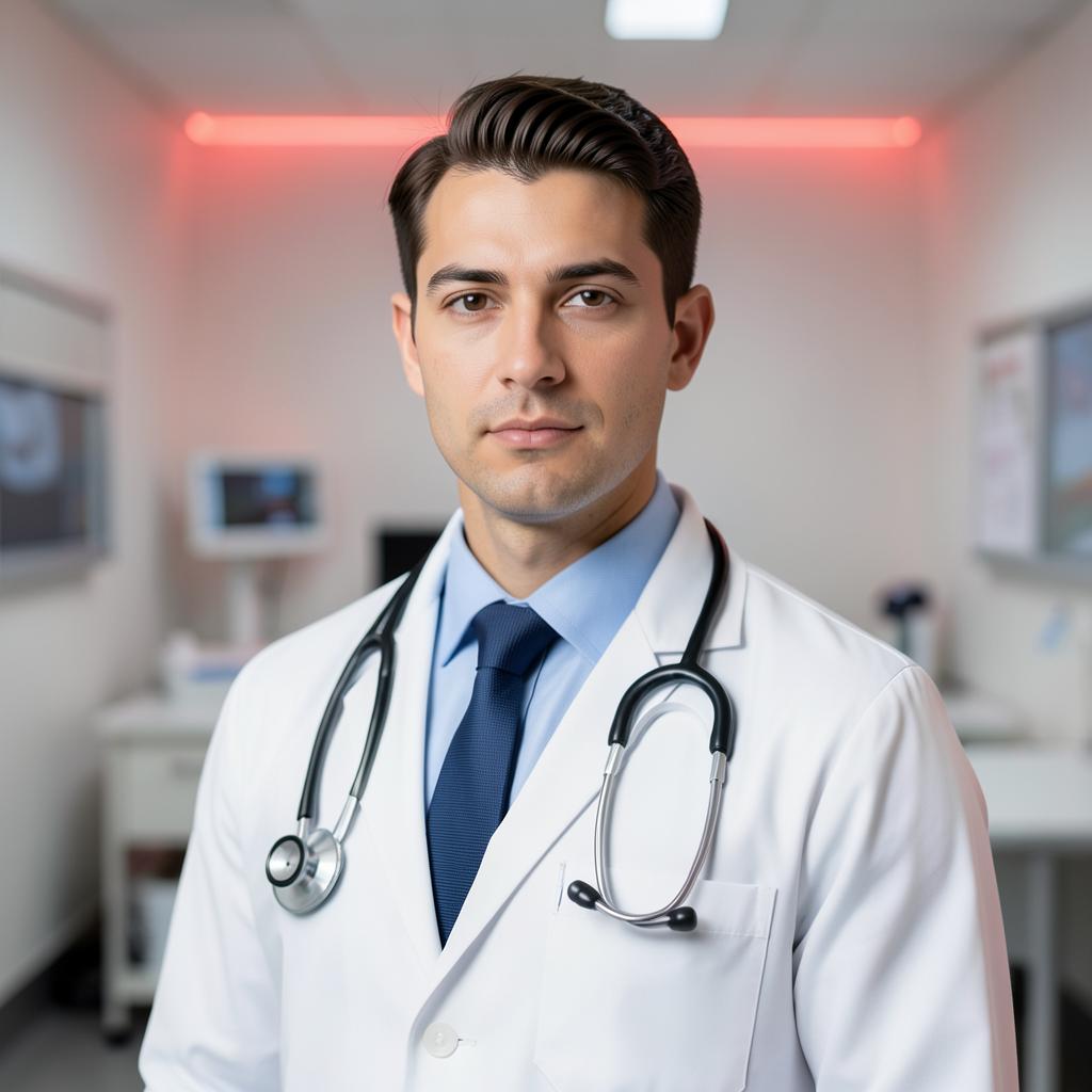 Foto simulada de médico para exemplo de currículo